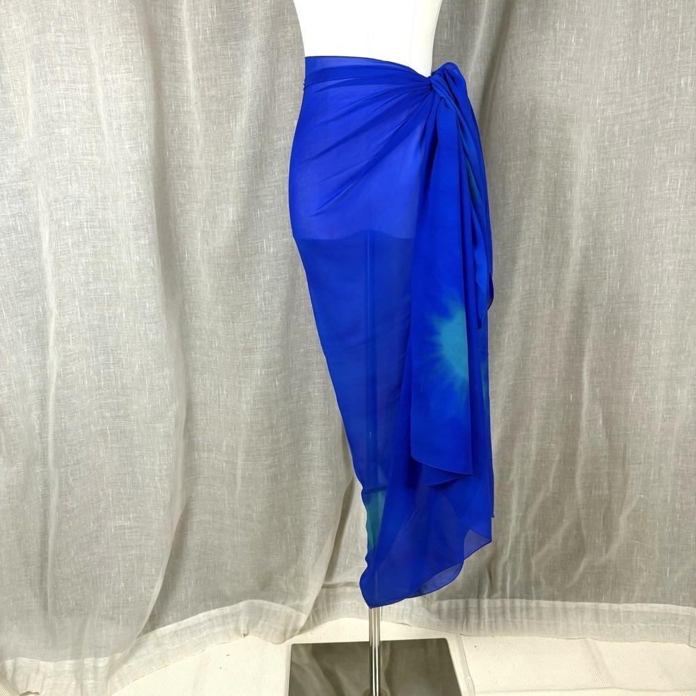 Surface Sheer Blue Tie Dye Pareo Swim Cover Up Sarong Beachy Vacation - Picture 2 of 8